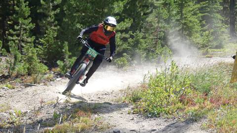 Racer finishes at a trestle gravity series race