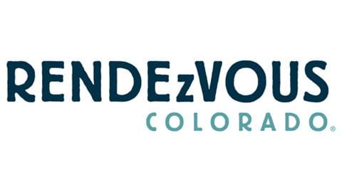 Rendezvous written logo in blue shades 