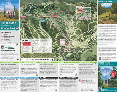 Summer hiking map graphic for Winter Park Colorado