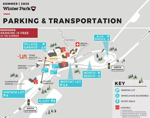 Summer parking map for Winter Park Resort