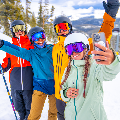 A group of friends pose for a selfie during their ski trip at one of Colorado's best ski resorts, Winter Park Resort