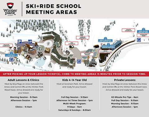 Digital map for Ski School meeting locations at Winter Park Resort