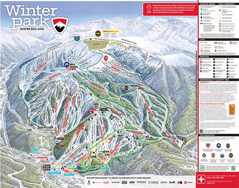 Winter park resort trail map for the 2024 - 2025 winter season